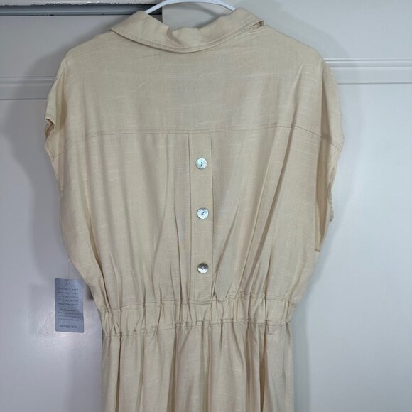 Melloday Notch Collar Short Sleeve Midi Cream Dress M - NEW - Picture 13 of 14